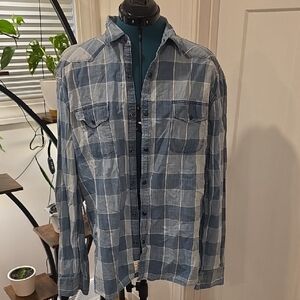 Lucky Brand Blue & White Plaid Lightweight Shirt Jacket